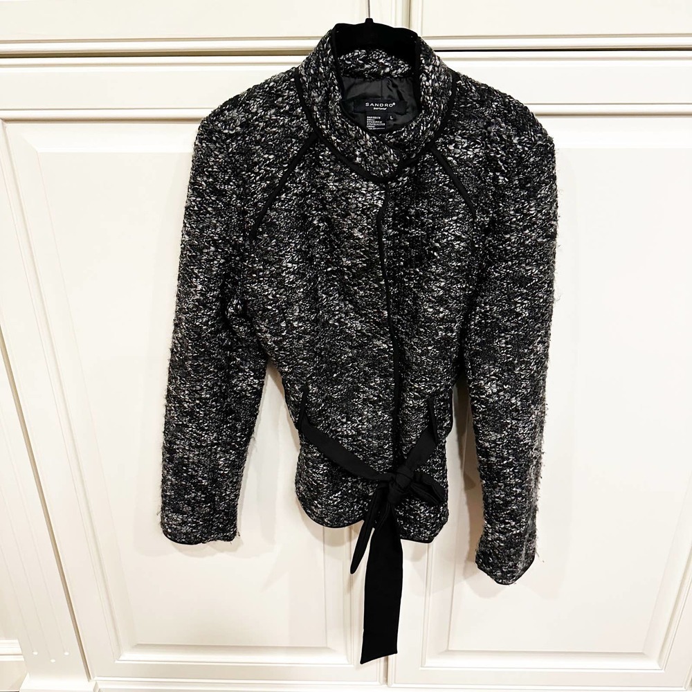 Sandro Designer Women’s Tweed Fully Lined‎ Belted Coat Blazer Jacket